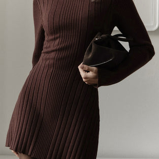Ribbed Knit Long Sleeve Casual Dress