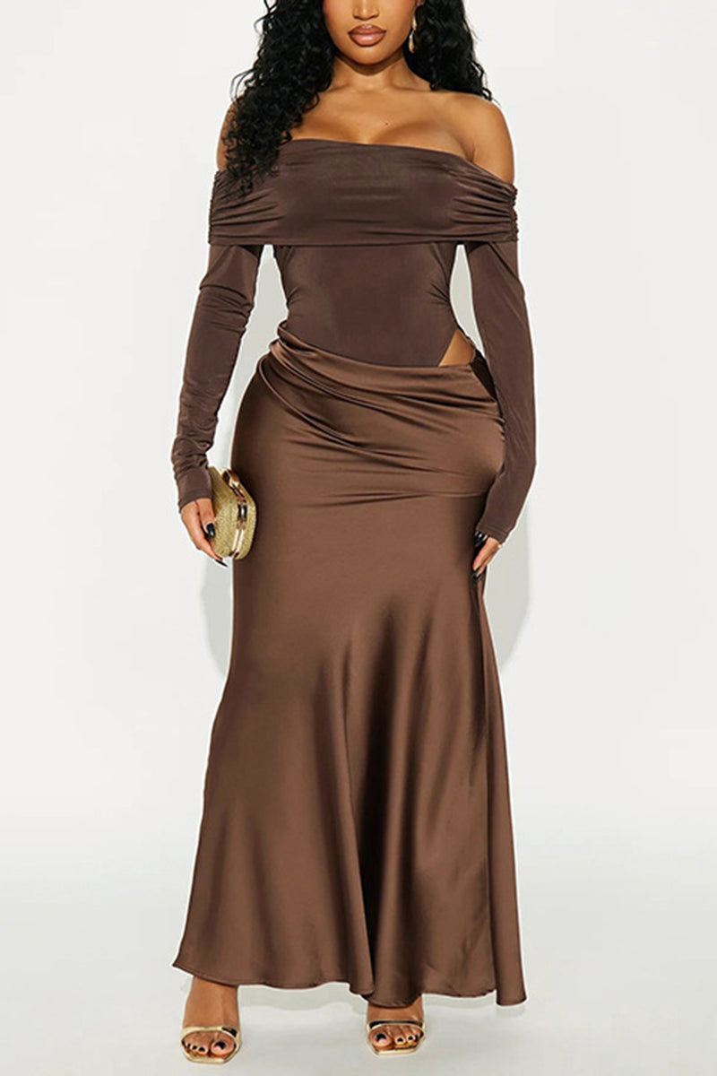 Off-Shoulder Long Sleeve Casual Dress