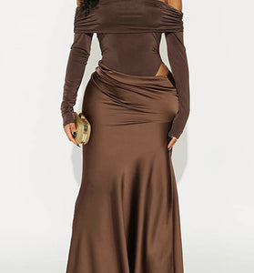 Off-Shoulder Long Sleeve Casual Dress