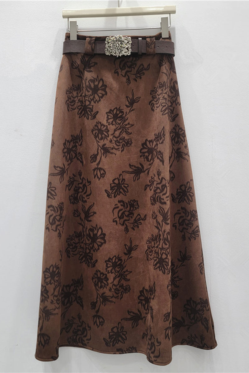 Floral Embellished Belted Midi Skirt