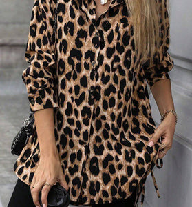 Wild Pattern Button-Down Long Sleeve Blouse