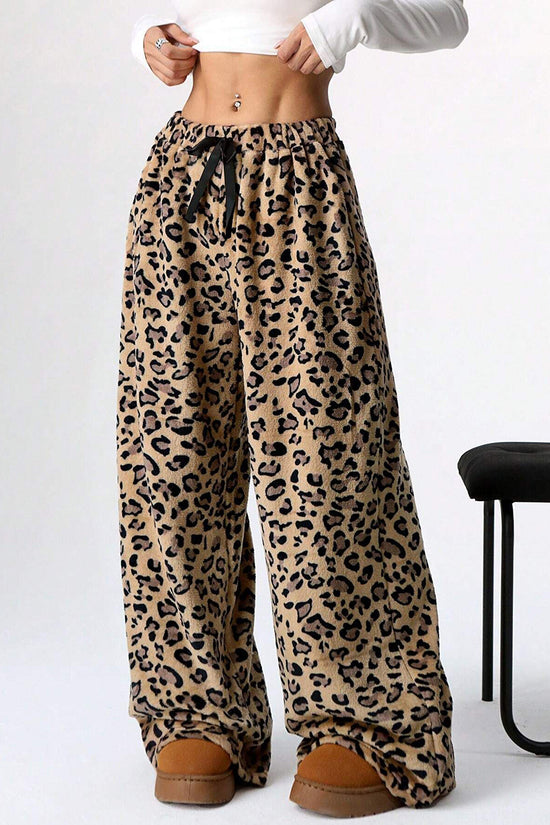 Leopard Print Drawstring Casual Pants