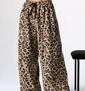Leopard Print Drawstring Casual Pants