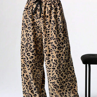 Leopard Print Drawstring Casual Pants