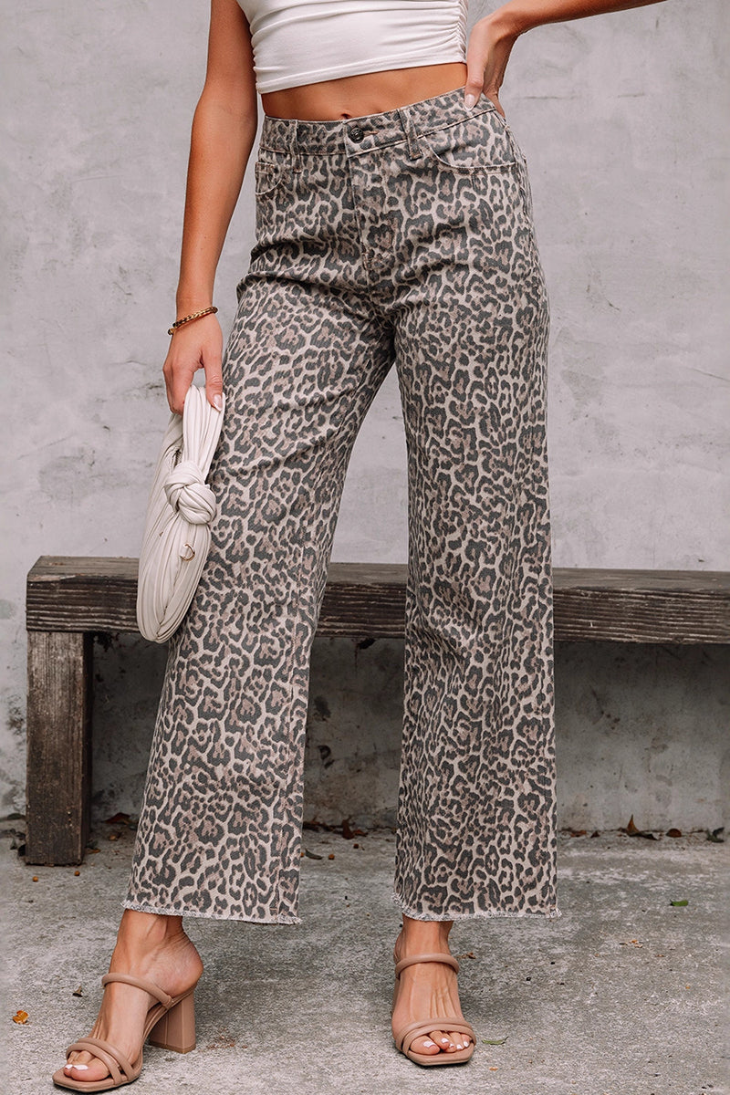 Chic Leopard Print Straight Jeans