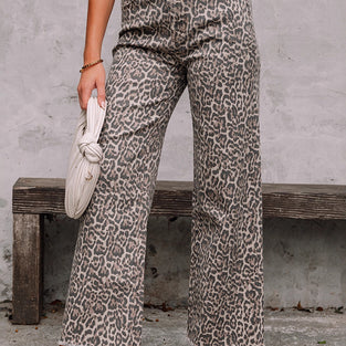 Chic Leopard Print Straight Jeans