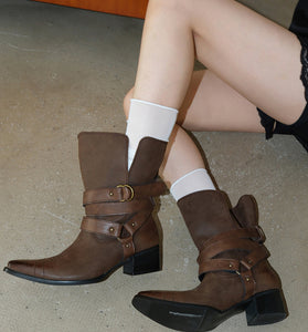 Western Style Buckled Ankle Boots