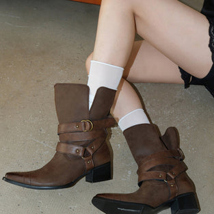 Western Style Buckled Ankle Boots