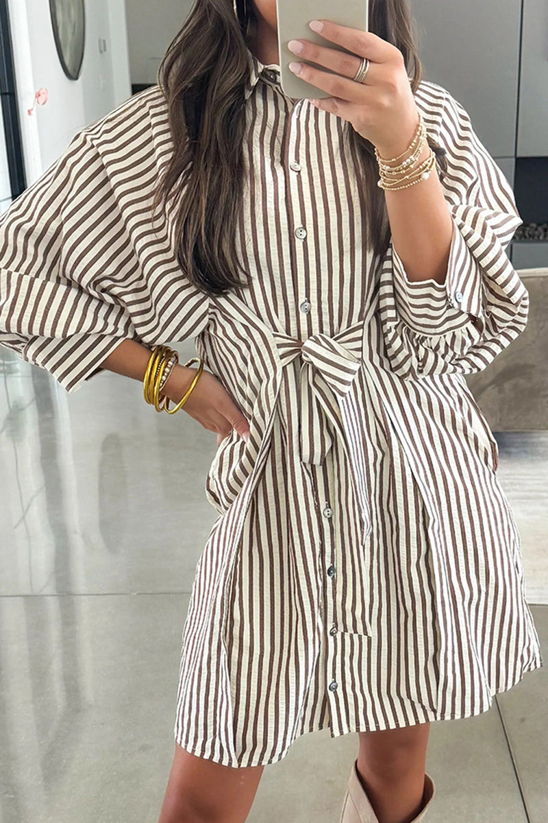 Striped Button-Down Tie Waist Dress