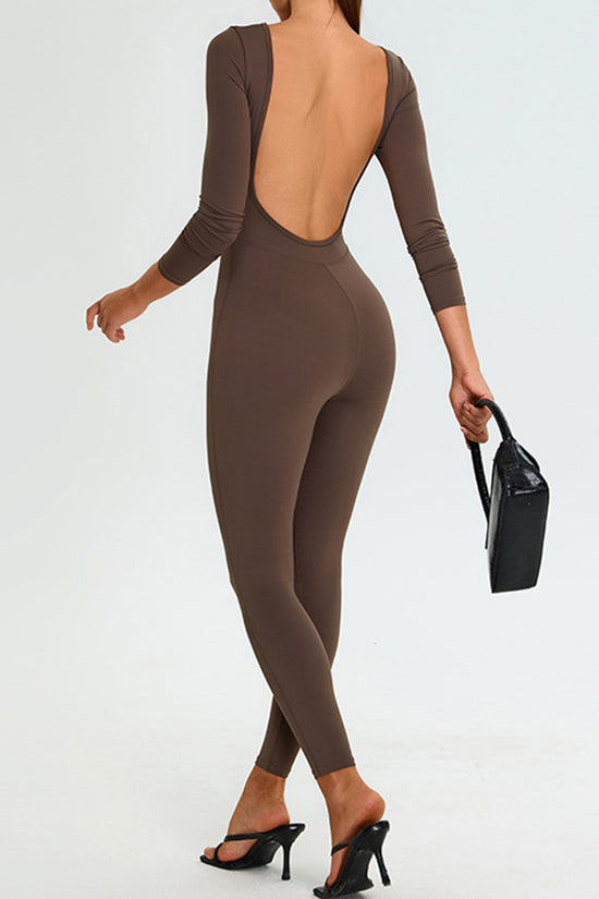 Open Back Long Sleeve Bodycon Jumpsuit