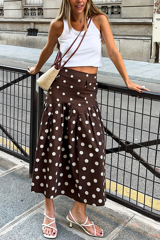 Polka Dot Flared Hem Midi Skirt