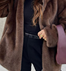 Hooded Faux Fur Zip-Up Coat