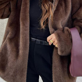 Hooded Faux Fur Zip-Up Coat