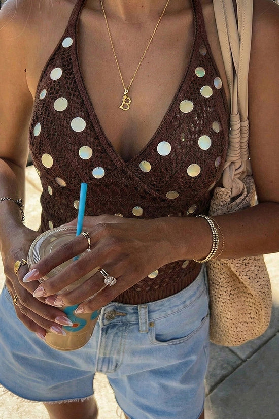 Sparkly Halter Knit Tank Top