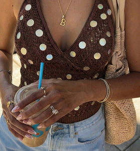 Sparkly Halter Knit Tank Top
