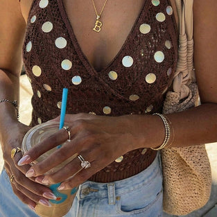 Sparkly Halter Knit Tank Top
