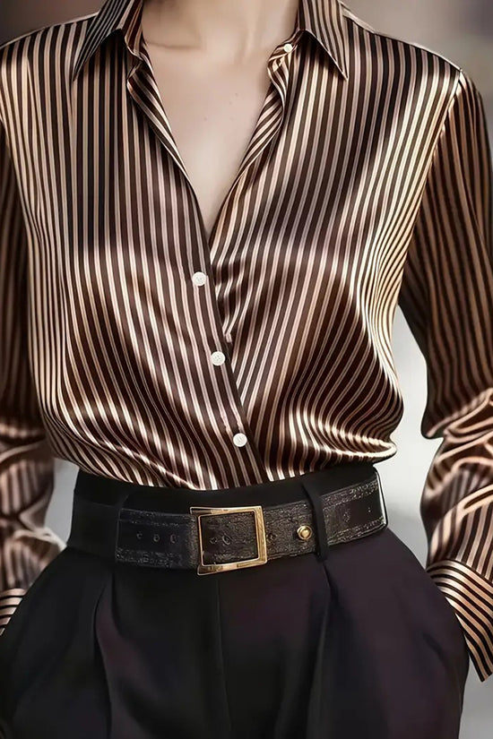 Striped Long Sleeve Button-Up Blouse