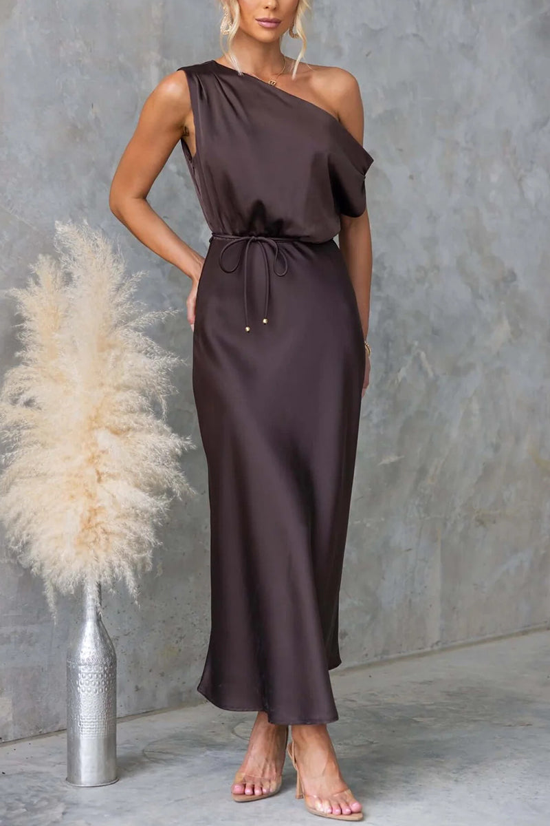 One-Shoulder Midi Casual Dress