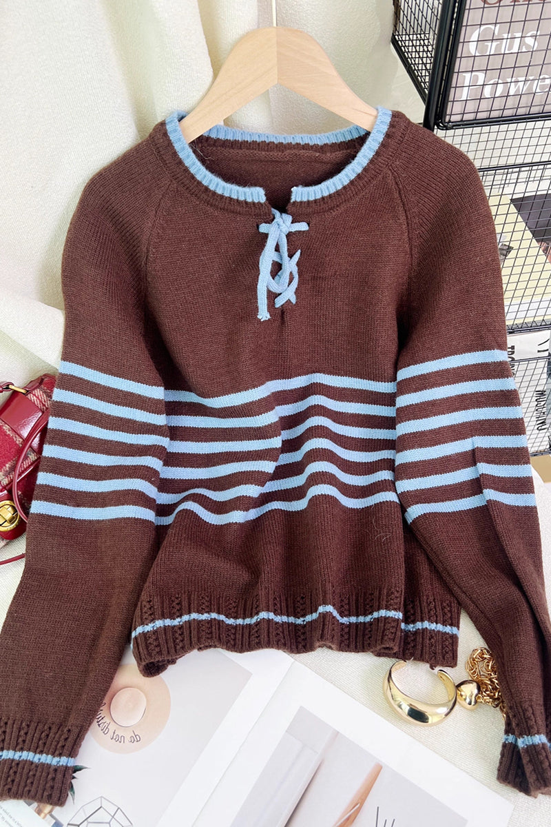 Striped Lace-Up Sweater