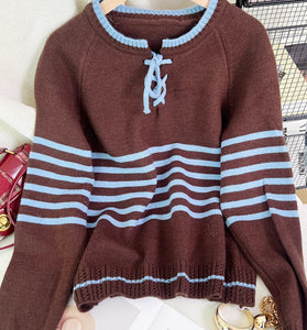 Striped Lace-Up Sweater