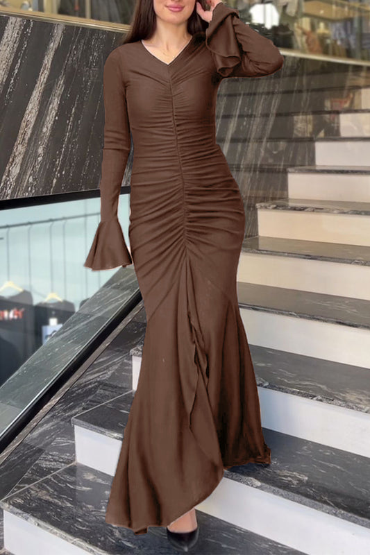 Long Sleeve Ruched Maxi Dress