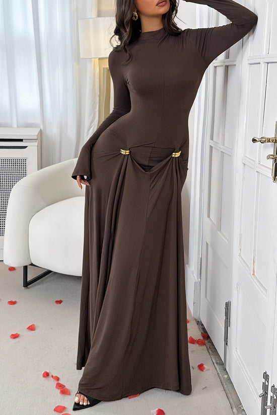 Elegant Long Sleeve Draped Casual Dress