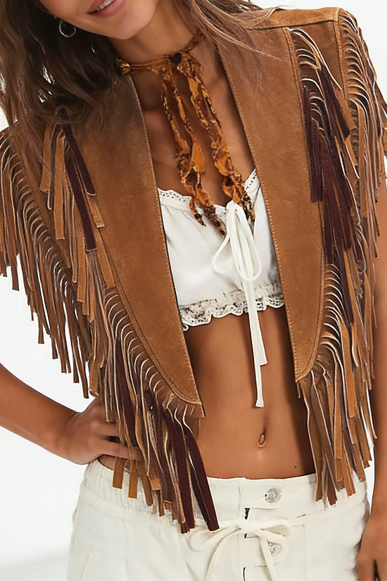 Fringe Trim Sleeveless Statement Vest