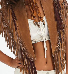 Fringe Trim Sleeveless Statement Vest