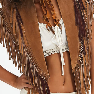 Fringe Trim Sleeveless Statement Vest