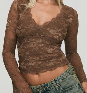 Lace Long Sleeve Bodycon Top