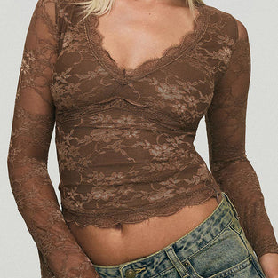 Lace Long Sleeve Bodycon Top