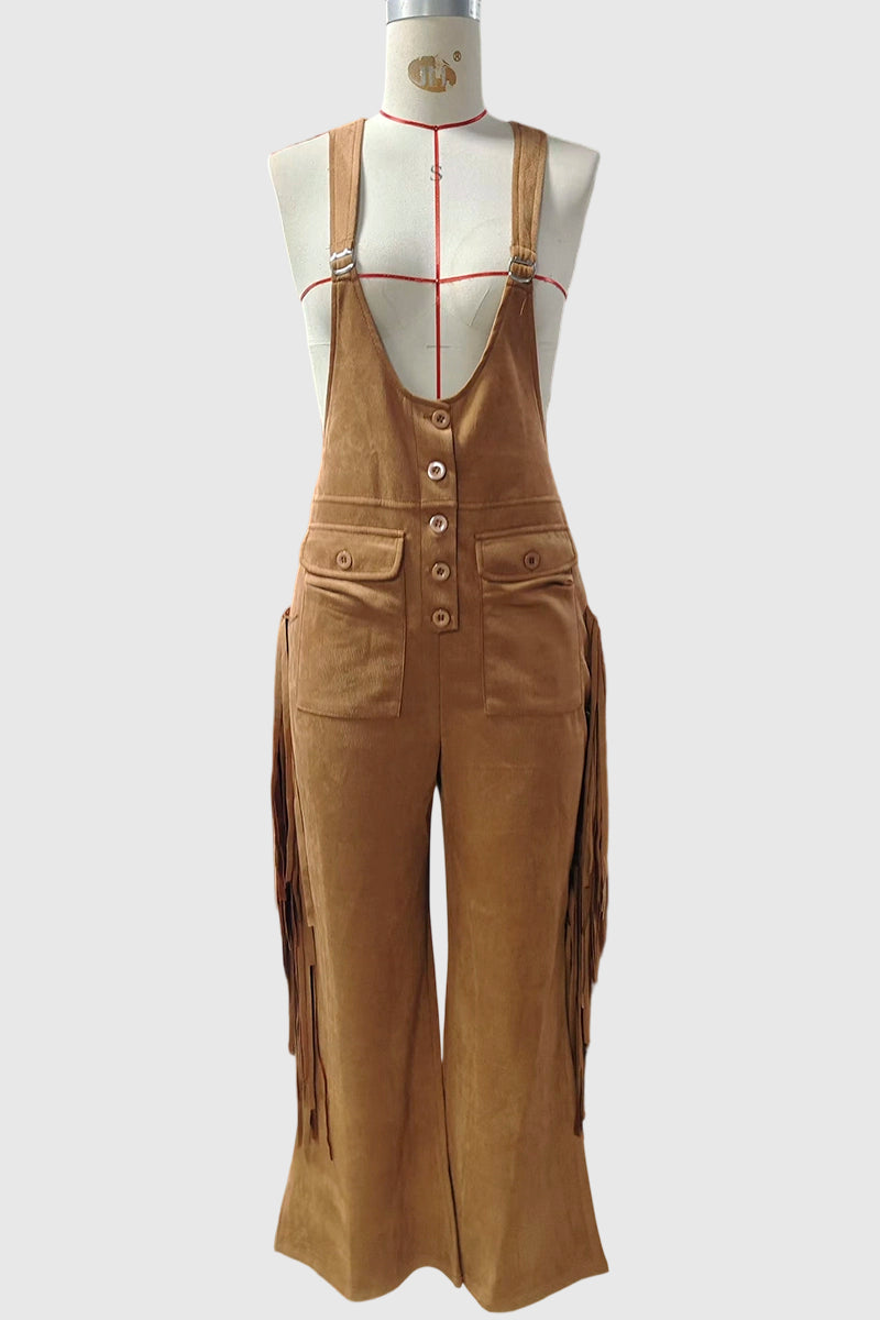 Fringe Pocket Buttoned Jumpsuit