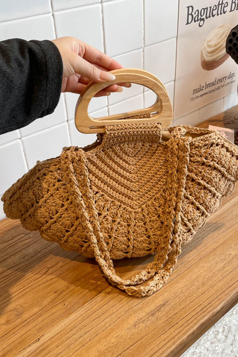 Handcrafted Knit Wooden Handle Bag