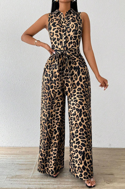 Sleeveless Leopard Print Jumpsuit
