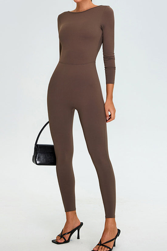 Open Back Long Sleeve Bodycon Jumpsuit