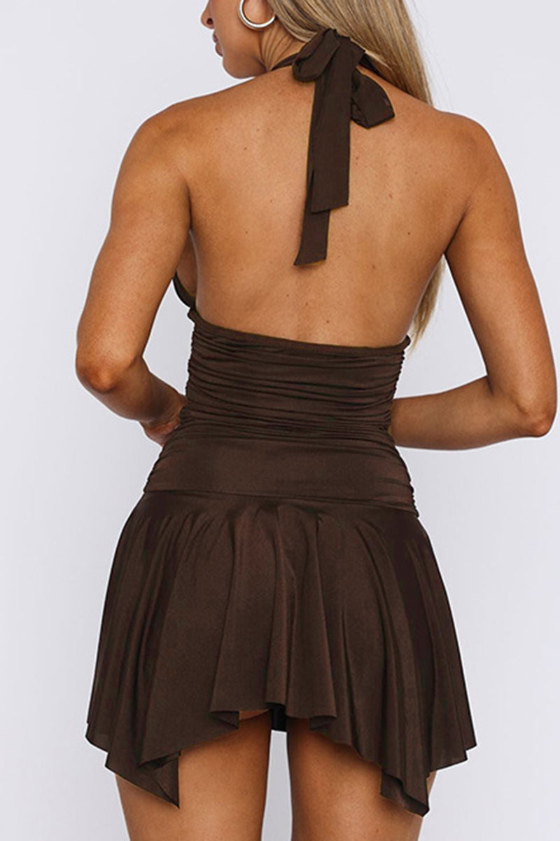 Halter Neck Ruched Casual Dress