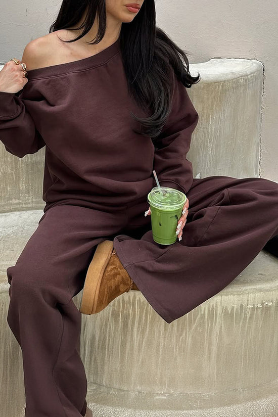 Relaxed Fit Off-Shoulder Lounge Pants Set