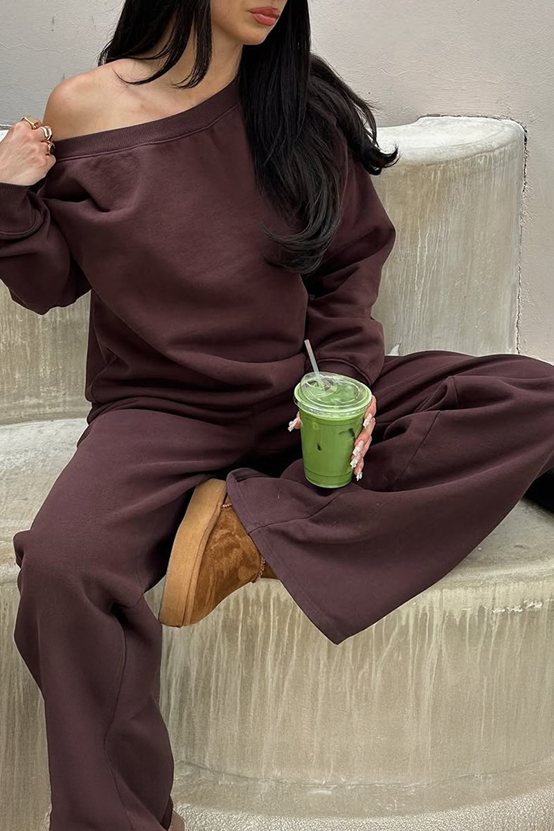 Relaxed Fit Off-Shoulder Lounge Pants Set