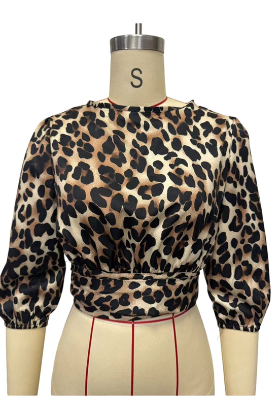 Leopard Open-Back Tie Blouse