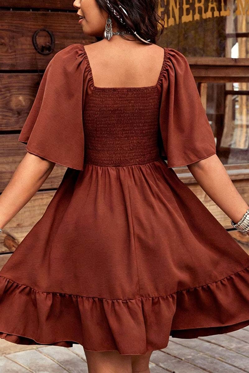 Printed Buckle Neck Flowy Dress