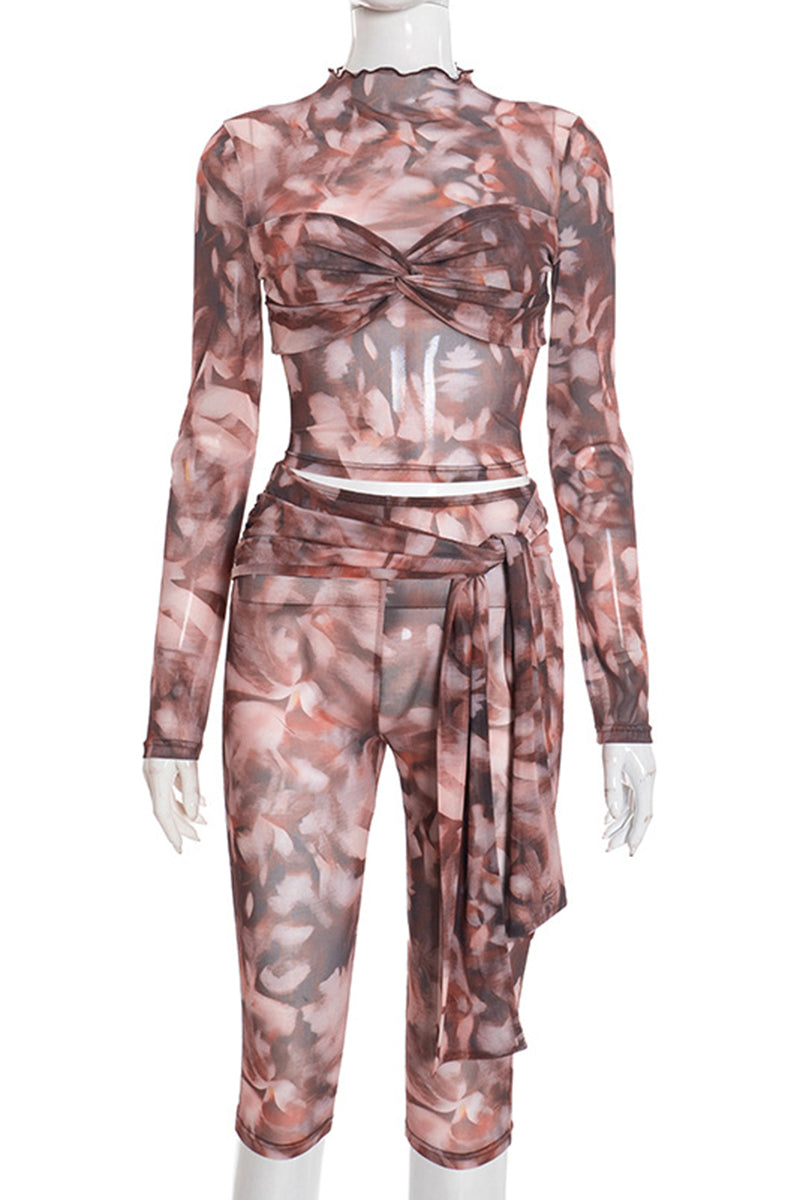 Stylish Tie Waist Cropped Pants Set