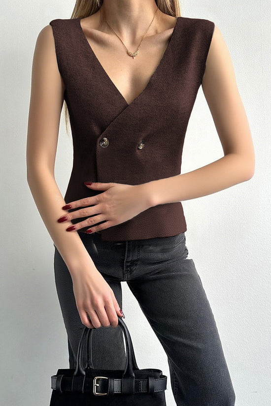 Double-Breasted V-Neck Sweater Vest
