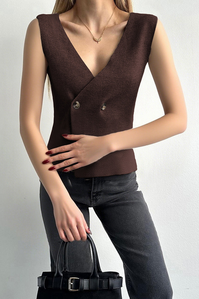 Double-Breasted V-Neck Sweater Vest