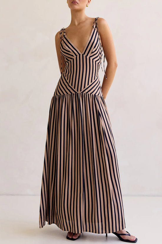 Striped Sleeveless V-Neck Maxi Dress