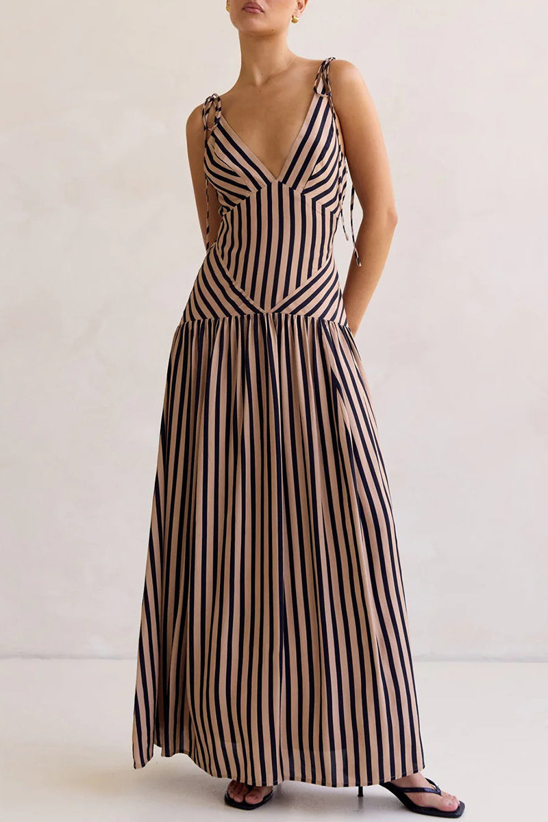 Striped Sleeveless V-Neck Maxi Dress