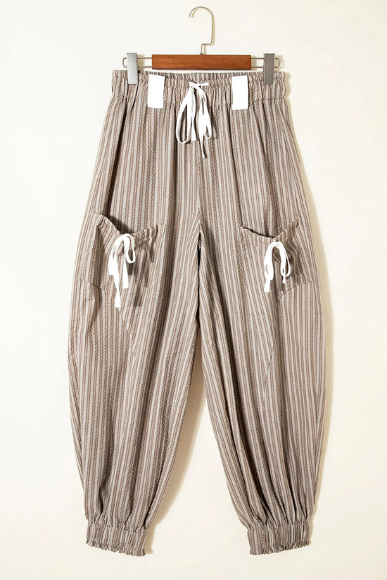 Stripe Drawstring Cargo Jogger Pants