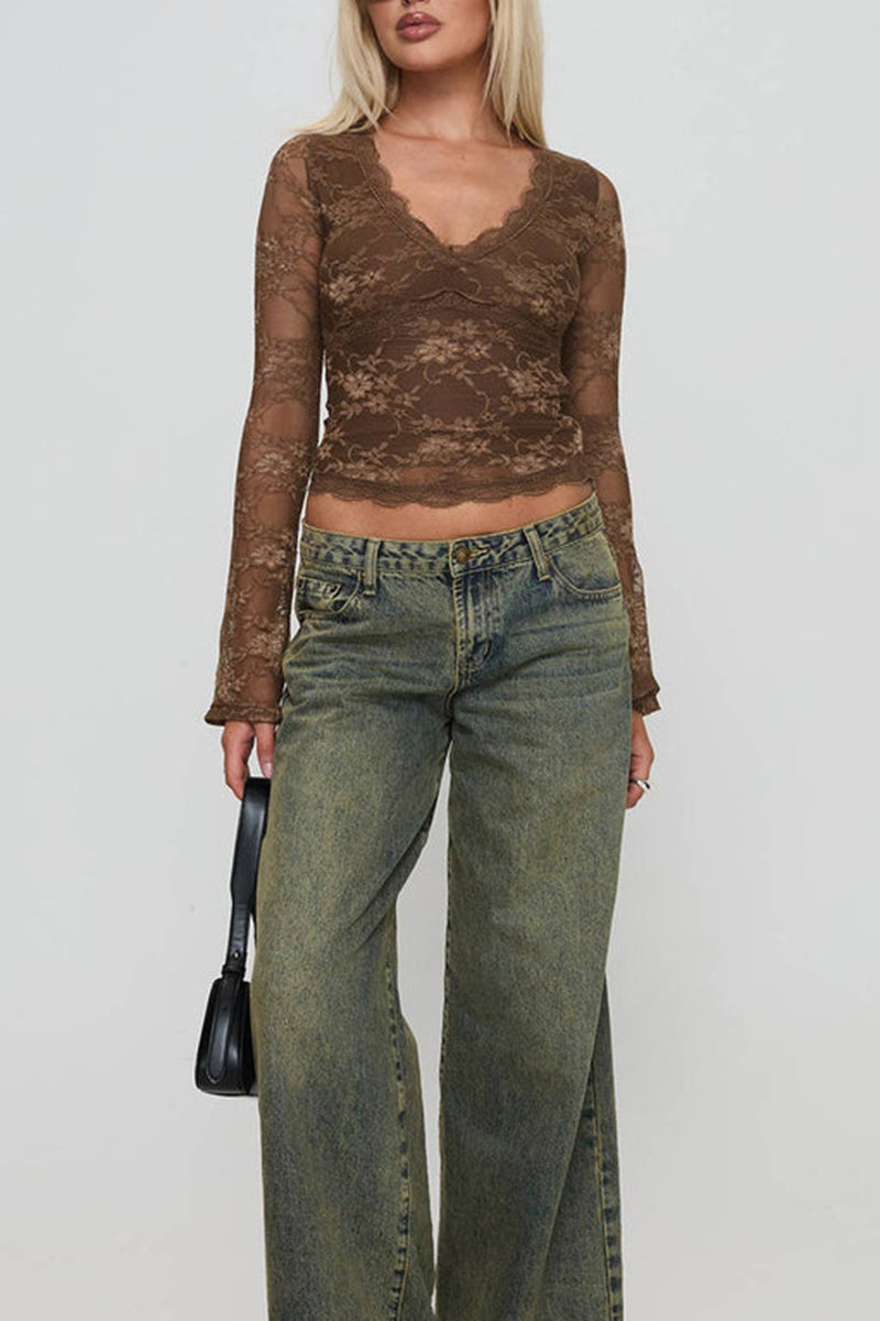 Lace Long Sleeve Bodycon Top