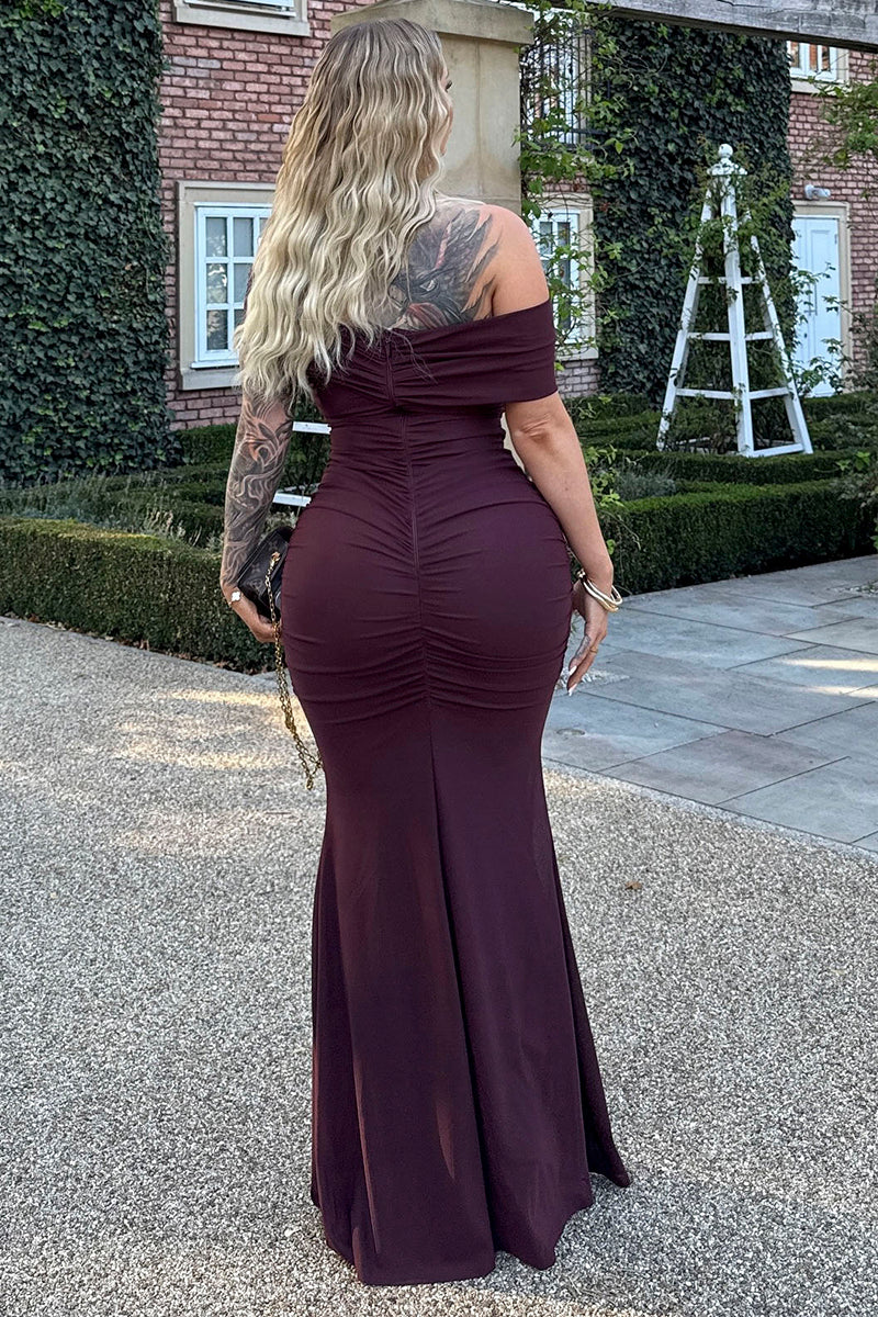 Off-Shoulder Ruched Maxi Dress