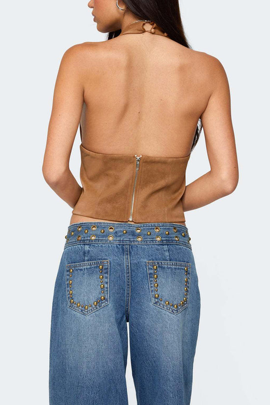 Studded Halter Neck Crop Top