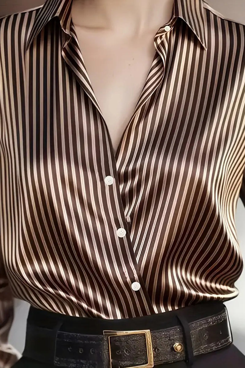 Striped Long Sleeve Button-Up Blouse